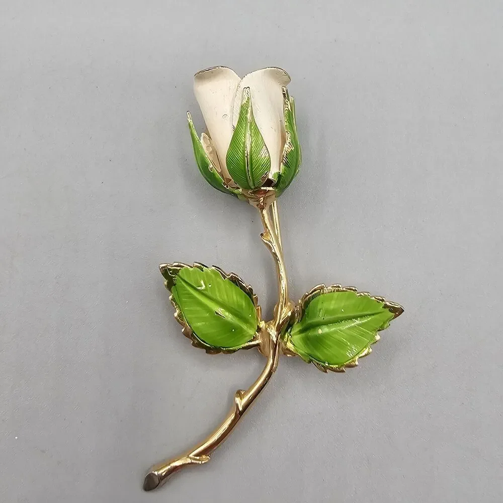 Lot Enamel Flower Brooch Pin (3) Gold Tone Pink Peach White Rose Floral Giovanni - Picture 6 of 13